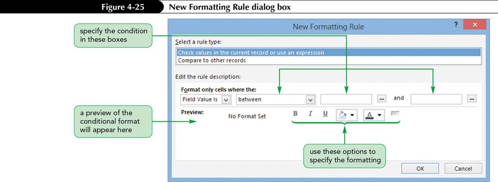 Using Conditional Formatting in a Report Conditional formatting in a report (or form) is special formatting applied to certain field values depending on one or more conditions similar