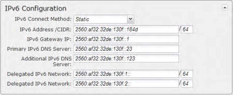 Static As with IPv4, static configuration is available for situations where the WAN IPv6 topology is fixed.