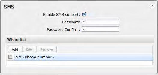 Enable SMS support SMS support is enabled by default on the router. Deselect this to disable. Password By default, the password is the last 8 characters of the router s MAC address (i.e., the Default Password on the product label).