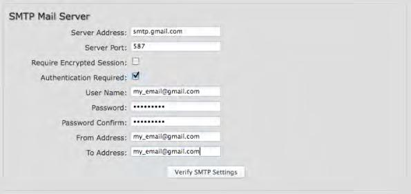 Each SMTP server will have different specifications for setup, so you have to look those up separately. The following is an example using Gmail: Server Address: smtp.gmail.