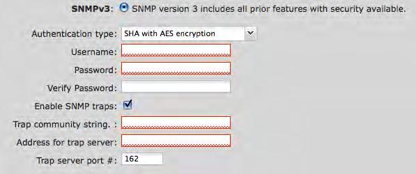 SNMPv3: SNMP version 3 includes all prior features with security available. SNMPv3 is the most secure setting for SNMP. If you wish to configure traps then you must use SNMP version 3.