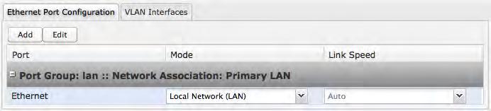 6.5.3 Local Network Interfaces Each LAN type Ethernet and VLAN has a separate section with configuration options.