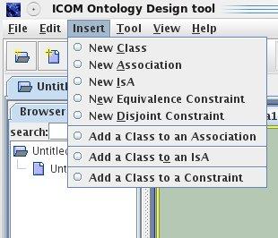 Figure 5: ICOM Insert menu. 5.1 Basic Interaction 5.1.1 Point and drag The left mouse button is used for most interactions. In the neutral state, all items in an ICOM schema are selectable.
