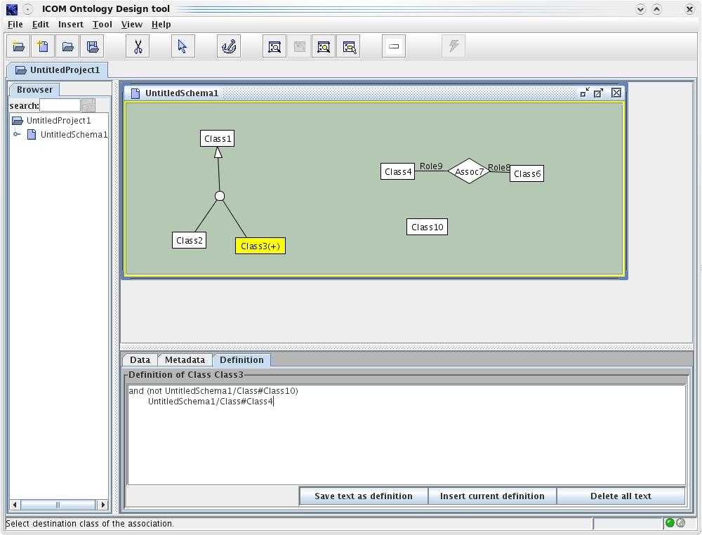 Figure 9: Adding a view definition to a class. association is selected. Figure 9 shows the interface at the moment of giving a definition for a class.