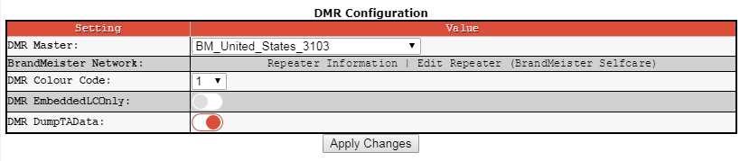 Step 4: This section will only appear if you enabled DMR mode. Select the DMR master for your location from the drop down box. Select the DMR color code you want your Nano-Spot to respond to.