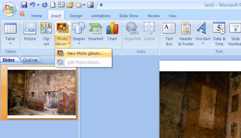 Adding a Folder of Images (Photo Album Feature) As an alternative to adding images 1 by 1, you can use the Photo Album feature to add batches of images all at once to your presentation.