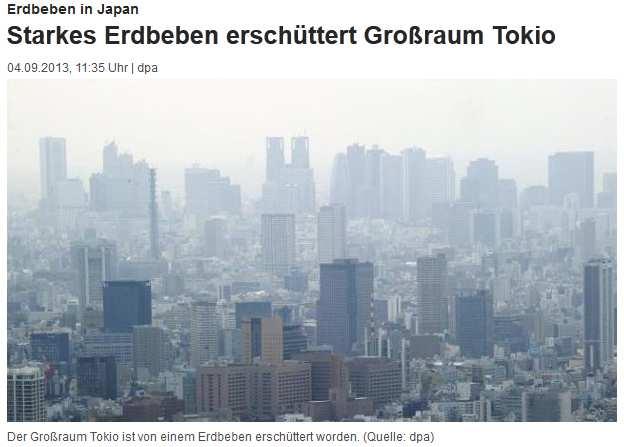 Big Data in Real Life Quake jolts southern Japan, felt in Tokyo TOKYO, Sept 4 2013 (Quelle: Reuters) Der Betrieb der Hochgeschwindigkeitszüge Shinkansen in der Region