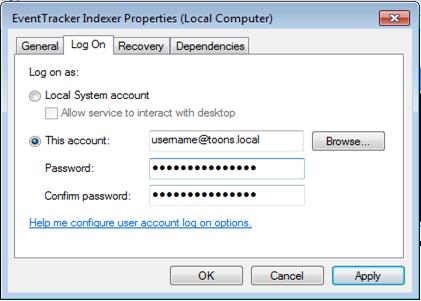 Directory) and EventTracker Server database (EventTracker, EventTrackerData) Indexer Service account must be changed to