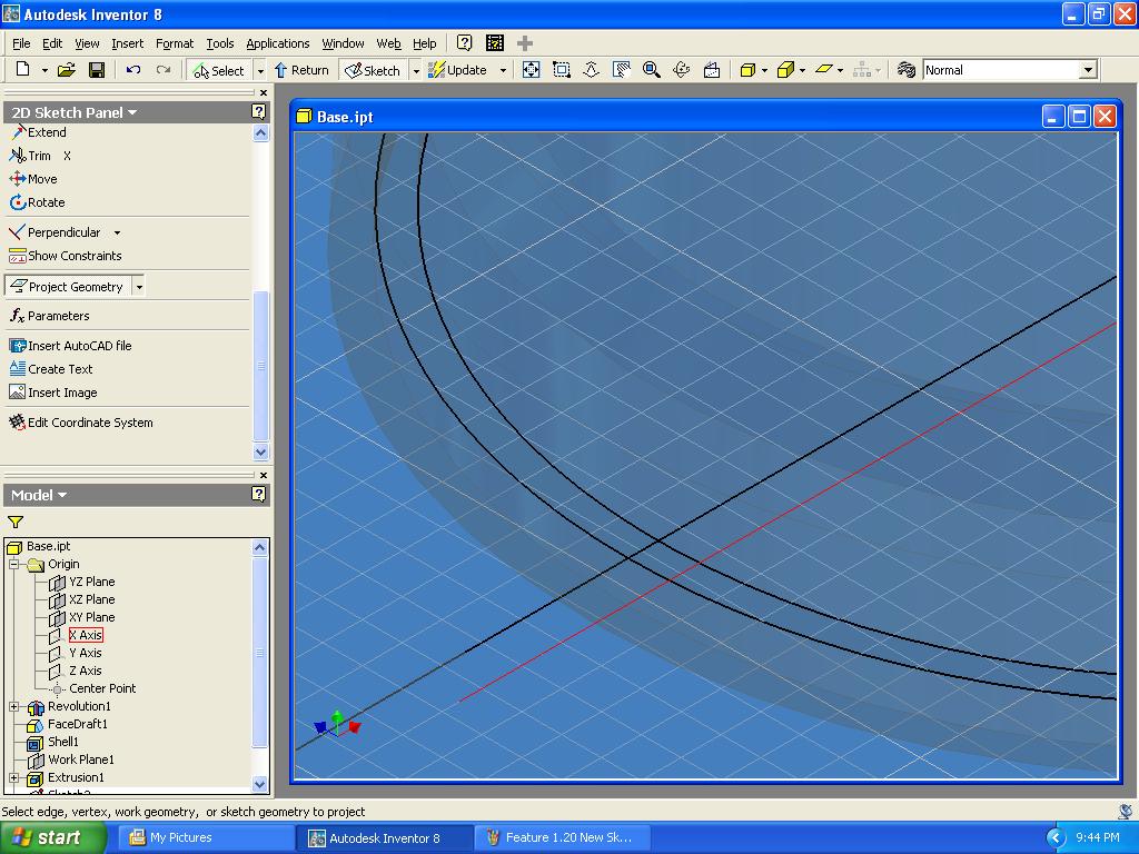 10. Zoom in, select Extrusion1, right-click and create a New Sketch on that plane.