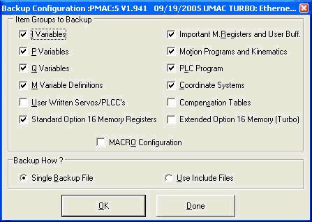 2.6 Uploading and Saving a Configuration Uploading and saving a UMAC configuration to a backup file ensures that a UMAC can be restored to a proper running state at any time in the future.