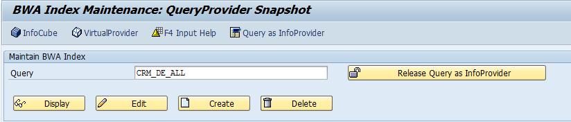 5.4. Query as InfoProvider (New 1.2) What is a Query as InfoProvider (aka QueryProvider)? You can use a Query and release it as QueryProvider in transaction RSDDB.