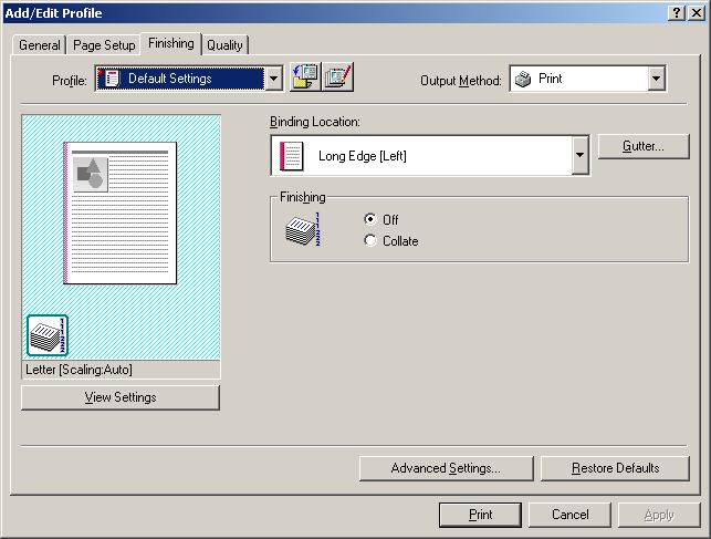 Page Setup Tab Specifies the page settings including the paper size, scaling, number of copies, orientation, and