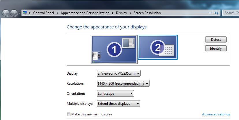 To configure screen resolution, or any other display option, choose Advanced.