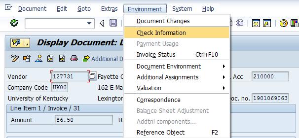 To retrieve the actual check number, click on Environment and
