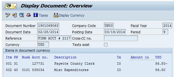 To review the check information for the PO Invoice, from the Display Document: