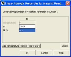 To double-check the material property values, double-click on Linear Isotropic under Material Model Number 1 in the Define Material Model Behavior menu.