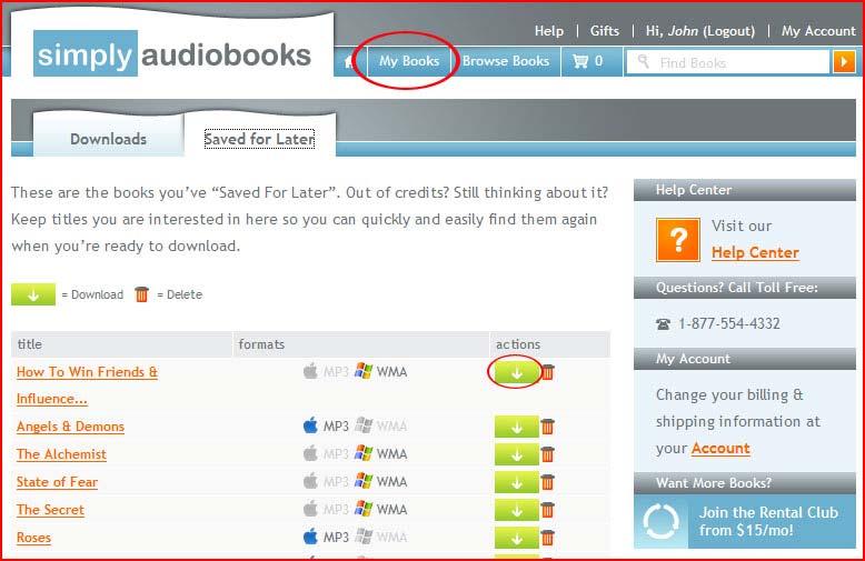 Using the Save This for Later option is a great way for you to keep track of books of interest that you may want to download in the future.