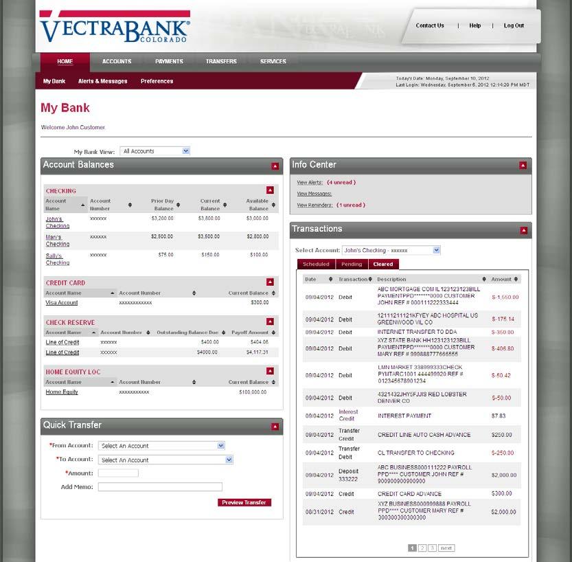My Bank Overview My Bank Overview is the first page you see once you log in to Online Banking. Here s where you can see an overview and summary of your Vectra Bank accounts.