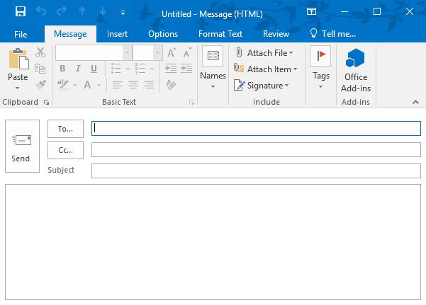 Outlook 2016 Features New message Attachments Add a