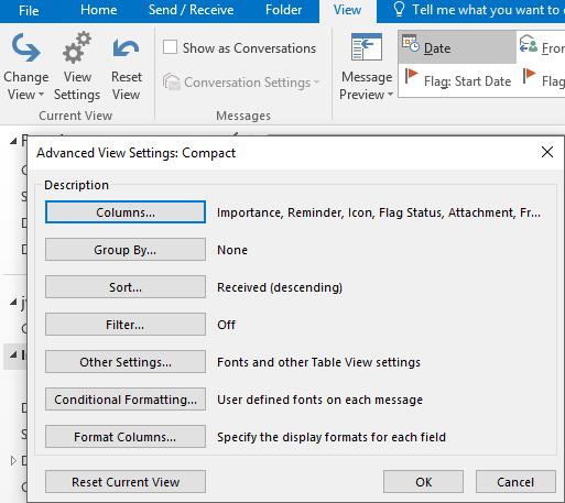 Outlook 2016 Options Email display settings To change