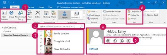 Outlook 2016 People (Cont d) 1. New contact or group 2. Search feature 3.