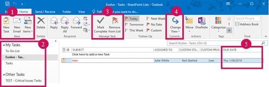 Outlook 2016 Tasks (Cont d) 1. New task 2. Task lists 3.