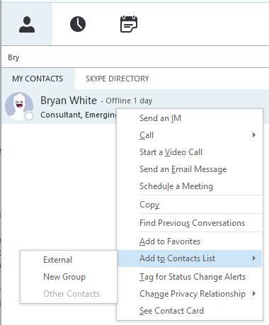 Skype for Business: Features (cont d) Add a Contact: Adding contacts to the contact list gives you easy access to the people you communicate