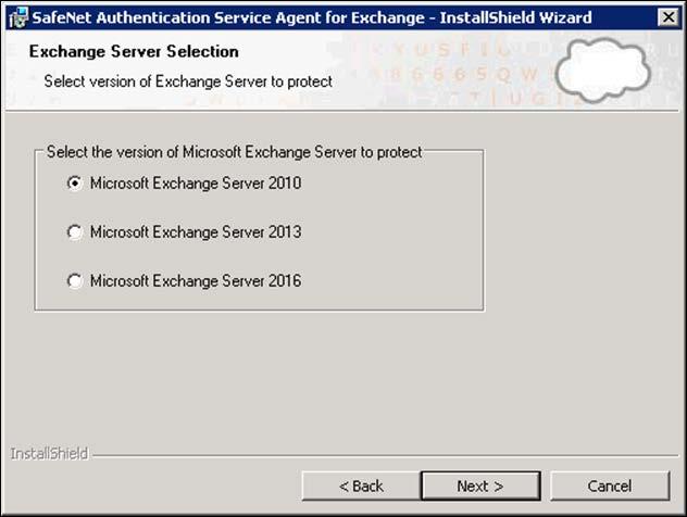 SafeNet Authentication Service Agent for Outlook Web App 2010 1. Log on to the Microsoft Exchange server. 2. Locate and run the SAS Agent for Exchange x64.