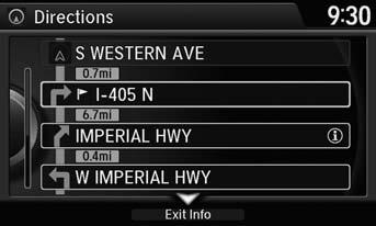 Map Menu Directions Directions Navigation H ENTER button (on map) Directions Display a list of the guidance points on your route for your confirmation. 1.