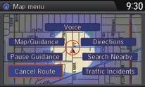 g Move r and rotate i to select Start Route. Press u. Changing Your Destination There are four methods you can use to specify a new destination during route guidance.