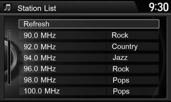 Playing FM/AM Radio Audio Menu Audio Radio Data System H MENU button (in FM mode) Station List Provides text data information related to your selected RDS-capable FM station.