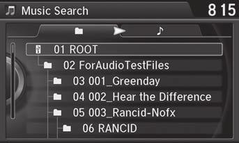 Playing a Disc Audio Menu How to Select a File from the Music Search List (MP3/WMA/AAC) H MENU button (in