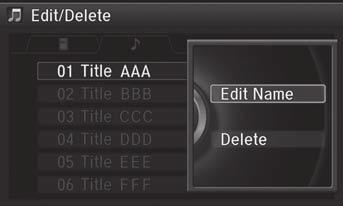 Playing Hard Disc Drive (HDD) Audio Audio Menu Editing Track Information H MENU button (in HDD mode) Edit/Delete Tracks Change the track title, artist name, genre and composer.