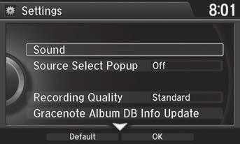 Playing Hard Disc Drive (HDD) Audio Audio Menu Updating Gracenote Album Info H SETTINGS button (in HDD mode) Audio Settings Update the Gracenote Album Info (Gracenote Media Database) that is