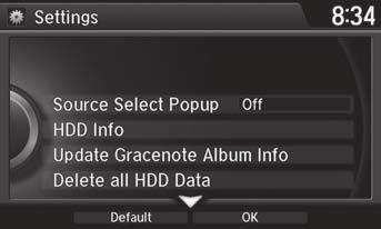 Playing Hard Disc Drive (HDD) Audio Audio Menu Deleting all HDD Data H SETTINGS button Audio