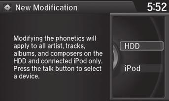 commands when searching for music on the HDD or ipod. 1. Move u and i rotate to select New Modification. Press u.