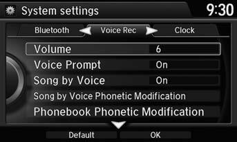 Voice Control System Voice Recognition Settings Voice Recognition Settings System Setup H SETTINGS button System Settings Voice Rec Rotate i to select an item. Press u.