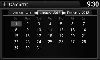 Calendar H INFO button Calendar View the calendar screen.