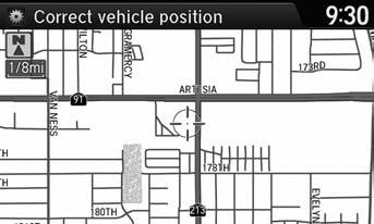 Map Correct Vehicle Position Correct Vehicle Position System Setup H SETTINGS button Navi Settings Map Correct Vehicle Position Manually adjust the current position of the vehicle as displayed on the