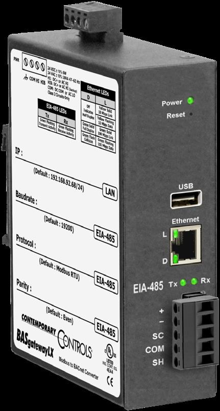 To make Modbus devices appear as individual BACnet devices a BASgatewayLX is used.