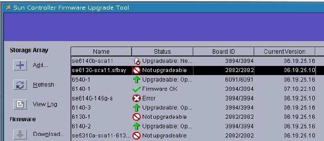 FIGURE 1-7 Firmware Upgrade Tool with Arrays selected Click the Readme file link on the