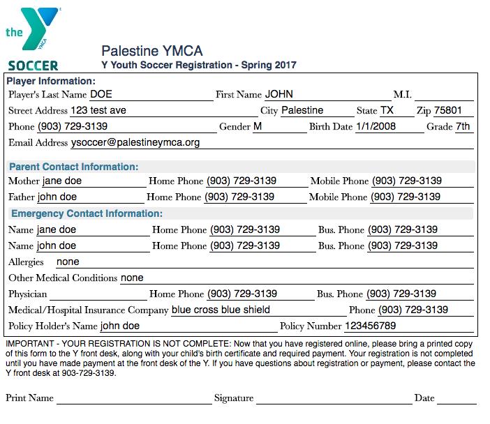 (20) PRINT THIS PAGE. SIGN & DATE & BRING IT TO THE FRONT DESK OF THE YMCA AS SOON AS POSSIBLE. YOUR CHILD IS NOT REGISTERED UNTIL YOU SHOW YOUR CHILD S BIRTH CERTIFICATE AND PAY FEES AT THE Y.