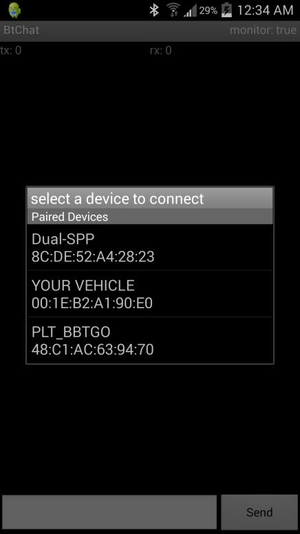 Select the Connect a device button to open paired device list. b. Select the Dual-SPP device to open an SPP connection to BM77 PICtail board.