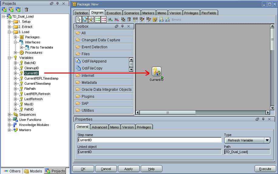 3.2. Create the package flow. Click on the Diagram tab of the Package: New window.