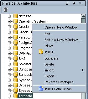 4.1.4. Setup and configure the Teradata systems in the ODI Topology. 4.1.4.1. Configure the primary Teradata system.