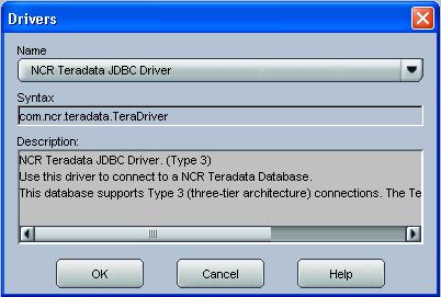 Name Server (Data Server) User Password TD1 <Teradata_Server> DBC Where <Teradata_Server> is the hostname or IP Address of the Primary Teradata system. Dbc 4.1.4.3. Click the JDBC tab.