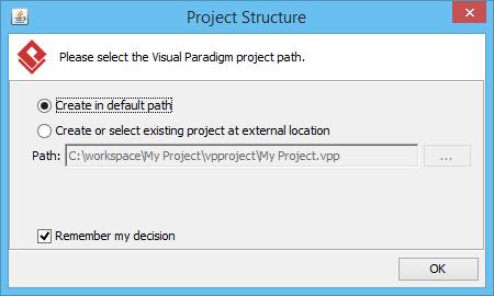 3. Click OK when you are prompted to select a path to store the.vpp file.