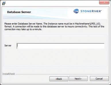 You must enter the machine name of the server on which the software was installed during the Database Server Installation using the format shown: Note: If no databases are found, an error message