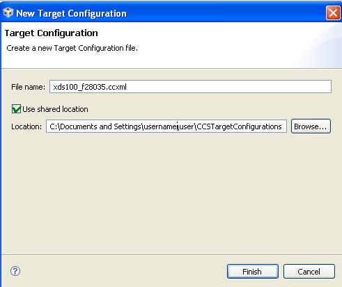5) Next we will configure Code Composer to know which MCU it will be connecting to. Click Target -> New Target Configuration.