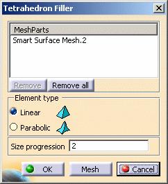 the global surface mesh is not closed). 3. Select the Element type option and the Size progression factor. In this particular example, select the Linear option and 2 as Size progression factor. 4.
